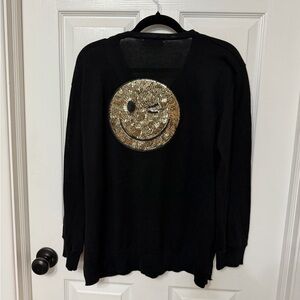 SOJARA sequin wink smiley face‎ knit sweater